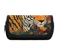 Rkklvbns Tiger Botanical Print Pencil Case Double Large Capacity Pencil Box Durable Pen Bag with Zipper Multi-Slot Pen Pouch Stylish Office Storage Box