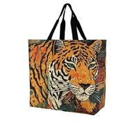 Rkklvbns Tiger Botanical Print Women Tote Bag Shoulder Grocerie Bags Portable Storage Handbag Lightweight Durable for Work Travel Casual Bag
