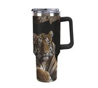Rkklvbns Tiger in Cave Travel Coffee Cup, 40 Oz Tumbler with Handle And Straw Lid, Leak-proof Large Capacity Car Cup, Keeps Cold Or Hot for Gym, Travel Sports