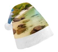 Rkklvbns Tropical Beach Scenery Christmas Hat Personalization Party Headwear Funny Santa Claus Hat Comfort Classic Adults Christmas Hats For Festive Holiday Party Supplies