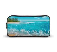 Rkklvbns Tropical Blue Sea Beach Large Pencil Case Portable Pencil Bag with Zipper Stationery Organizer Simple Storage Aesthetic Stationery for Office College Adult Use