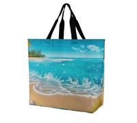 Rkklvbns Tropical Blue Sea Beach Women Tote Bag Shoulder Grocerie Bags Portable Storage Handbag Lightweight Durable for Work Travel Casual Bag
