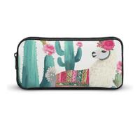 Rkklvbns Tropical Llama Alpaca Green Flower Large Pencil Case Portable Pencil Bag with Zipper Stationery Organizer Simple Storage Aesthetic Stationery for Office College Adult Use