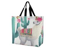 Rkklvbns Tropical Llama Alpaca Green Flower Women Tote Bag Shoulder Grocerie Bags Portable Storage Handbag Lightweight Durable for Work Travel Casual Bag