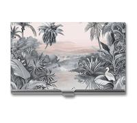 Rkklvbns Tropical Palm Trees Pocket Business Card Holder Portable Business Name Card Holder Aluminum Alloy Flip Cover Slim Name Cards Case for Business Meeting Use