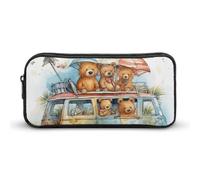 Rkklvbns Truck And Bear Large Pencil Case Portable Pencil Bag with Zipper Stationery Organizer Simple Storage Aesthetic Stationery for Office College Adult Use