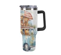 Rkklvbns Truck And Bear Travel Coffee Cup, 40 Oz Tumbler with Handle And Straw Lid, Leak-proof Large Capacity Car Cup, Keeps Cold Or Hot for Gym, Travel Sports