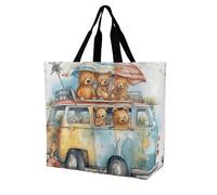 Rkklvbns Truck And Bear Women Tote Bag Shoulder Grocerie Bags Portable Storage Handbag Lightweight Durable for Work Travel Casual Bag