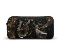 Rkklvbns Two Glasses of Champagne Large Pencil Case Portable Pencil Bag with Zipper Stationery Organizer Simple Storage Aesthetic Stationery for Office College Adult Use