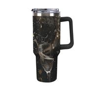 Rkklvbns Two Glasses of Champagne Travel Coffee Cup, 40 Oz Tumbler with Handle And Straw Lid, Leak-proof Large Capacity Car Cup, Keeps Cold Or Hot for Gym, Travel Sports