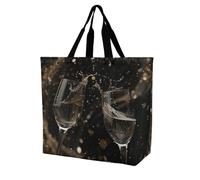 Rkklvbns Two Glasses of Champagne Women Tote Bag Shoulder Grocerie Bags Portable Storage Handbag Lightweight Durable for Work Travel Casual Bag