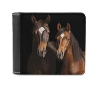 Rkklvbns Two Horses Standing on Black Background Leather Wallets RFID Blocking Slim Front Pocket Wallet Leather Money Clip, Stylish Mens Bifold Wallet Credit Card Holder Gift for Men