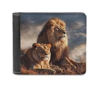 Rkklvbns Two Lions Leather Wallets RFID Blocking Slim Front Pocket Wallet Leather Money Clip, Stylish Mens Bifold Wallet Credit Card Holder Gift for Men