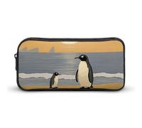 Rkklvbns Two Penguins Pictures Large Pencil Case Portable Pencil Bag with Zipper Stationery Organizer Simple Storage Aesthetic Stationery for Office College Adult Use