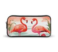 Rkklvbns Two Red Flamingos Large Pencil Case Portable Pencil Bag with Zipper Stationery Organizer Simple Storage Aesthetic Stationery for Office College Adult Use