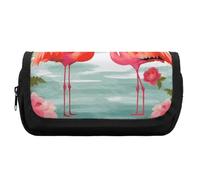 Rkklvbns Two Red Flamingos Pencil Case Double Large Capacity Pencil Box Durable Pen Bag with Zipper Multi-Slot Pen Pouch Stylish Office Storage Box