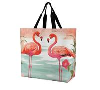 Rkklvbns Two Red Flamingos Women Tote Bag Shoulder Grocerie Bags Portable Storage Handbag Lightweight Durable for Work Travel Casual Bag