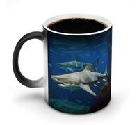 Rkklvbns Two White Sharks Coffee Mug 11oz Personalizadas Ceramic Heat Sensitive Color Changing Mugs Novelty Funny Coffee Cup For Home Office Travel