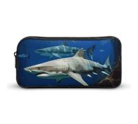 Rkklvbns Two White Sharks Large Pencil Case Portable Pencil Bag with Zipper Stationery Organizer Simple Storage Aesthetic Stationery for Office College Adult Use