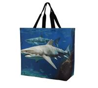 Rkklvbns Two White Sharks Women Tote Bag Shoulder Grocerie Bags Portable Storage Handbag Lightweight Durable for Work Travel Casual Bag