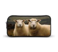 Rkklvbns Two White Sheep Large Pencil Case Portable Pencil Bag with Zipper Stationery Organizer Simple Storage Aesthetic Stationery for Office College Adult Use