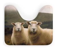 Rkklvbns Two White Sheep Toilet Rugs U Shaped Non Slip Around Bath Mat Soft Absorbent 20"x16" Thin Bathroom Rugs for Sink, Tub, Shower and Toilet