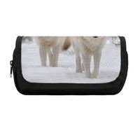 Rkklvbns Two Wolves Walking in The Snow Pencil Case Double Large Capacity Pencil Box Durable Pen Bag with Zipper Multi-Slot Pen Pouch Stylish Office Storage Box