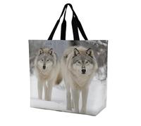 Rkklvbns Two Wolves Walking in The Snow Women Tote Bag Shoulder Grocerie Bags Portable Storage Handbag Lightweight Durable for Work Travel Casual Bag