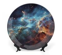 Rkklvbns Universe Galaxy Space Decorative Plates 6inch Ceramic Dinner Plates Bone China Decorative Plate with Display Stand Dessert Plates for Home Office Wall Decoration