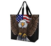 Rkklvbns USA Flag Patriotic Eagle Women Tote Bag Shoulder Grocerie Bags Portable Storage Handbag Lightweight Durable for Work Travel Casual Bag