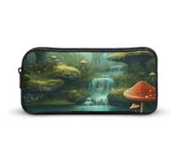 Rkklvbns View of Fantasy River Mushroom Large Pencil Case Portable Pencil Bag with Zipper Stationery Organizer Simple Storage Aesthetic Stationery for Office College Adult Use
