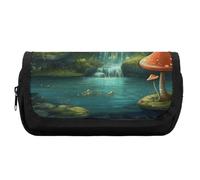 Rkklvbns View of Fantasy River Mushroom Pencil Case Double Large Capacity Pencil Box Durable Pen Bag with Zipper Multi-Slot Pen Pouch Stylish Office Storage Box