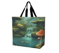 Rkklvbns View of Fantasy River Mushroom Women Tote Bag Shoulder Grocerie Bags Portable Storage Handbag Lightweight Durable for Work Travel Casual Bag