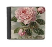 Rkklvbns Vintage Beautiful Rose Leather Wallets RFID Blocking Slim Front Pocket Wallet Leather Money Clip, Stylish Mens Bifold Wallet Credit Card Holder Gift for Men
