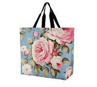 Rkklvbns Vintage Rose Blue Women Tote Bag Shoulder Grocerie Bags Portable Storage Handbag Lightweight Durable for Work Travel Casual Bag