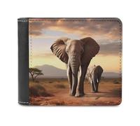 Rkklvbns Walking Elephant Leather Wallets RFID Blocking Slim Front Pocket Wallet Leather Money Clip, Stylish Mens Bifold Wallet Credit Card Holder Gift for Men