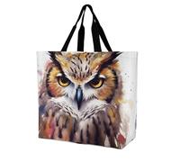 Rkklvbns Watercolor Cool Owl Head Women Tote Bag Shoulder Grocerie Bags Portable Storage Handbag Lightweight Durable for Work Travel Casual Bag