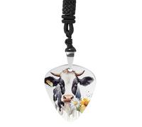 Rkklvbns Watercolor Cow Guitar Pick Holder Necklace for Women, Personalized Bass Pick Pendant for Men, Rock Music Picks Necklace with Chain for Party, Music Inspired Gift