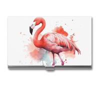 Rkklvbns Watercolor Flamingo Pocket Business Card Holder Portable Business Name Card Holder Aluminum Alloy Flip Cover Slim Name Cards Case for Business Meeting Use