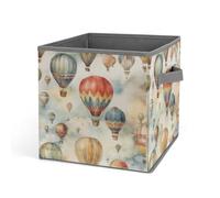 Rkklvbns Watercolor Hot Air Balloon Storage Bins, Collapsible Storage Basket with Handles, Large Clothes Fabric Organizer Bin for Organizing Books Blankets Toys