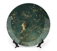 Rkklvbns Wearing A Green Dress Decorative Plates 8inch Ceramic Dinner Plates Bone China Decorative Plate with Display Stand Dessert Plates for Home Office Wall Decoration