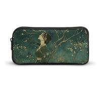 Rkklvbns Wearing A Green Dress Large Pencil Case Portable Pencil Bag with Zipper Stationery Organizer Simple Storage Aesthetic Stationery for Office College Adult Use