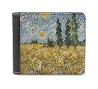 Rkklvbns Wheat Fields And Cypress Trees Leather Wallets RFID Blocking Slim Front Pocket Wallet Leather Money Clip, Stylish Mens Bifold Wallet Credit Card Holder Gift for Men