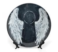 Rkklvbns White Angel Wings Decorative Plates 7inch Ceramic Dinner Plates Bone China Decorative Plate with Display Stand Dessert Plates for Home Office Wall Decoration