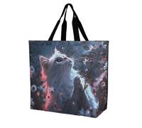 Rkklvbns White Cat in Flowers Women Tote Bag Shoulder Grocerie Bags Portable Storage Handbag Lightweight Durable for Work Travel Casual Bag