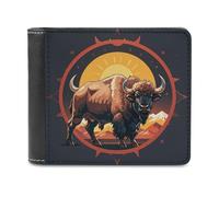 Rkklvbns Wild American Bison Mountains Leather Wallets RFID Blocking Slim Front Pocket Wallet Leather Money Clip, Stylish Mens Bifold Wallet Credit Card Holder Gift for Men