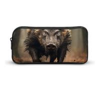 Rkklvbns Wild Boar Photos Large Pencil Case Portable Pencil Bag with Zipper Stationery Organizer Simple Storage Aesthetic Stationery for Office College Adult Use