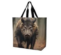 Rkklvbns Wild Boar Photos Women Tote Bag Shoulder Grocerie Bags Portable Storage Handbag Lightweight Durable for Work Travel Casual Bag