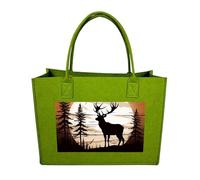 Rkklvbns Wild Elk Silhouette Tote Bag for Unisex, Felt Shopping Case, Reusable Shoulder Bags with Handles, Handbag, Light Green, One Size