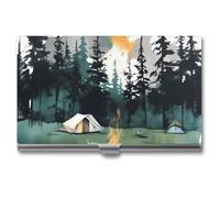 Rkklvbns Wilderness Nature Camping Pocket Business Card Holder Portable Business Name Card Holder Aluminum Alloy Flip Cover Slim Name Cards Case for Business Meeting Use